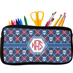 Knitted Argyle & Skulls Neoprene Pencil Case (Personalized)
