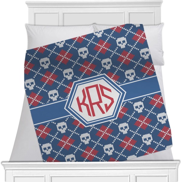 Custom Knitted Argyle & Skulls Minky Blanket - Toddler / Throw - 60"x50" - Double Sided (Personalized)