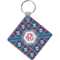 Knitted Argyle & Skulls Diamond Plastic Keychain w/ Monogram