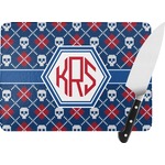 Knitted Argyle & Skulls Rectangular Glass Cutting Board (Personalized)