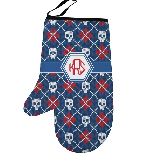 Knitted Argyle & Skulls Personalized Oven Mitt - Left