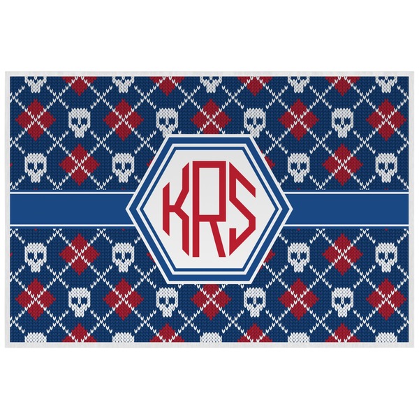 Custom Knitted Argyle & Skulls Laminated Placemat w/ Monogram