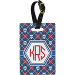 Knitted Argyle & Skulls Plastic Luggage Tag - Rectangular w/ Monogram