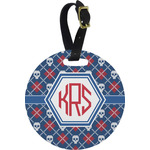 Knitted Argyle & Skulls Plastic Luggage Tag - Round (Personalized)