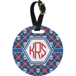 Knitted Argyle & Skulls Plastic Luggage Tag - Round (Personalized)