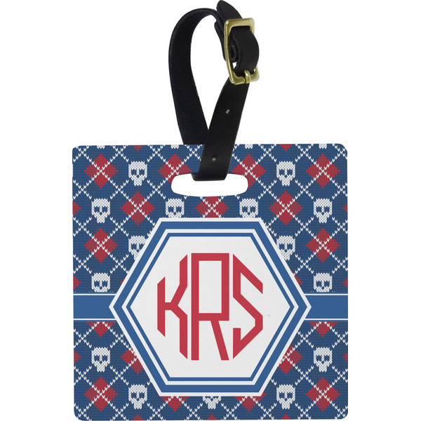 Knitted Argyle & Skulls Personalized Square Luggage Tag