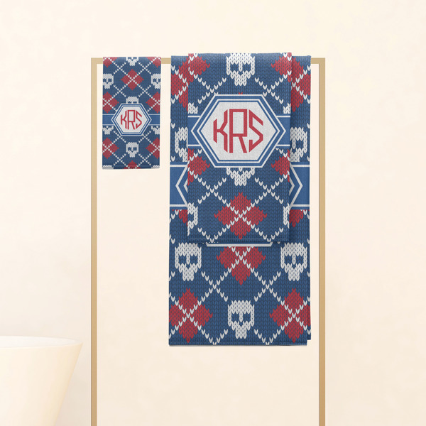 Knitted Argyle & Skulls Personalized Towel Set