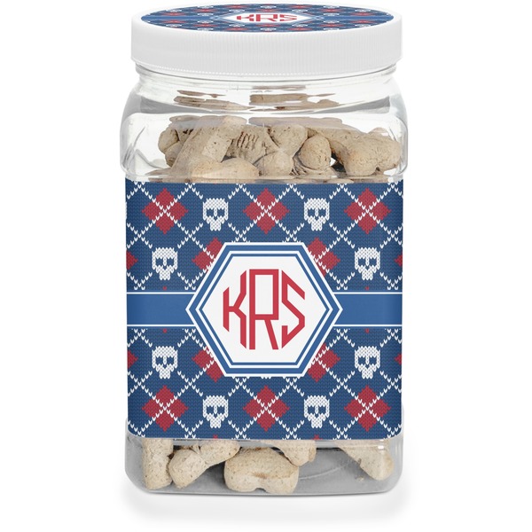 Custom Knitted Argyle & Skulls Dog Treat Jar (Personalized)