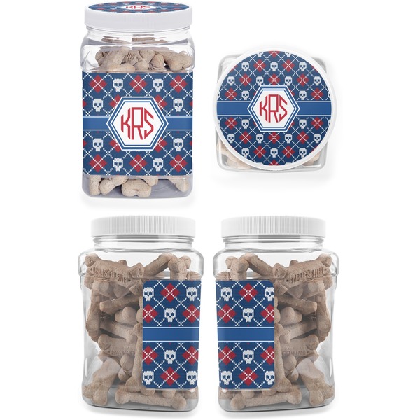 Knitted Argyle & Skulls Pet Treat Jar - Multiple Angles