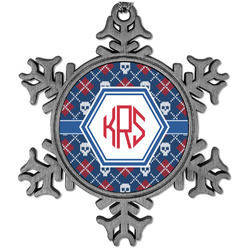Knitted Argyle & Skulls Vintage Snowflake Ornament (Personalized)