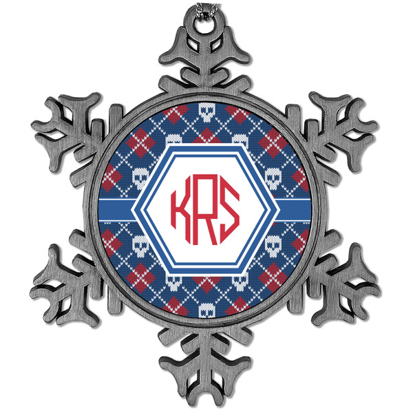 Custom Knitted Argyle & Skulls Vintage Snowflake Ornament (Personalized)