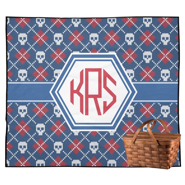 Custom Knitted Argyle & Skulls Outdoor Picnic Blanket (Personalized)