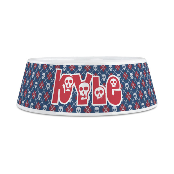 Knitted Argyle & Skulls Plastic Dog Bowls - Medium - FRONT