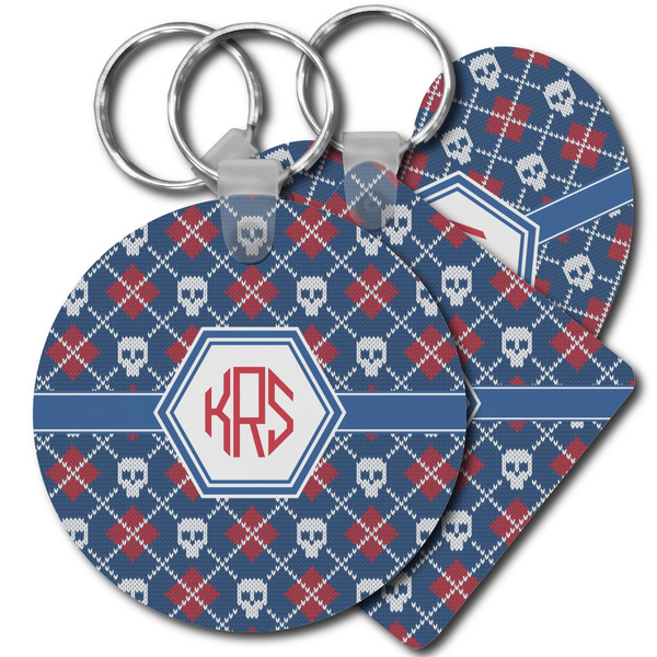 Custom Knitted Argyle & Skulls Plastic Keychain (Personalized)