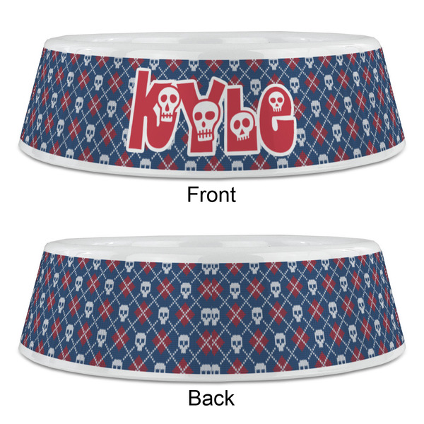 Knitted Argyle & Skulls Plastic Pet Bowls - Large - APPROVAL