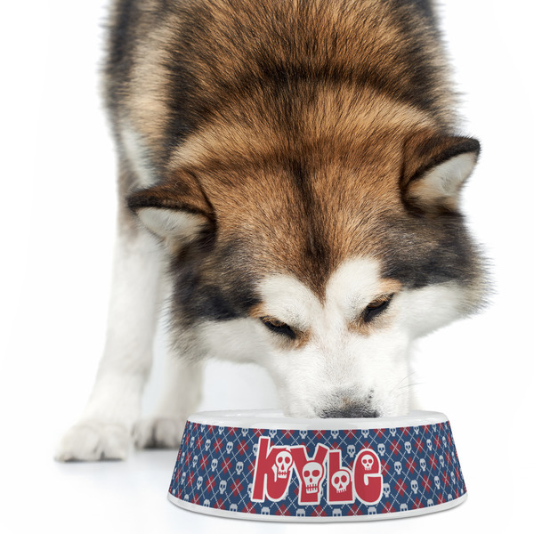 Knitted Argyle & Skulls Plastic Pet Bowls - Large - LIFESTYLE