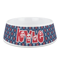 Knitted Argyle & Skulls Plastic Dog Bowl (Personalized)