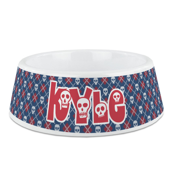 Custom Knitted Argyle & Skulls Plastic Dog Bowl - Medium (Personalized)