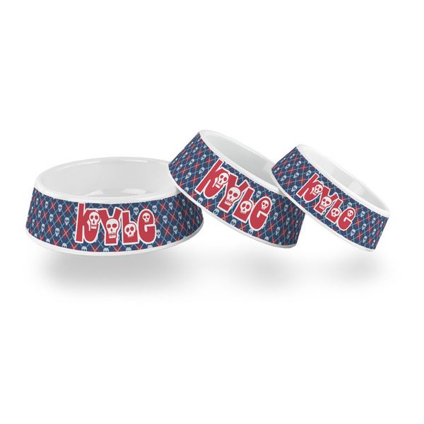 Knitted Argyle & Skulls Plastic Pet Bowls - PARENT MAIN