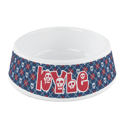 Knitted Argyle & Skulls Plastic Dog Bowl - Small (Personalized)