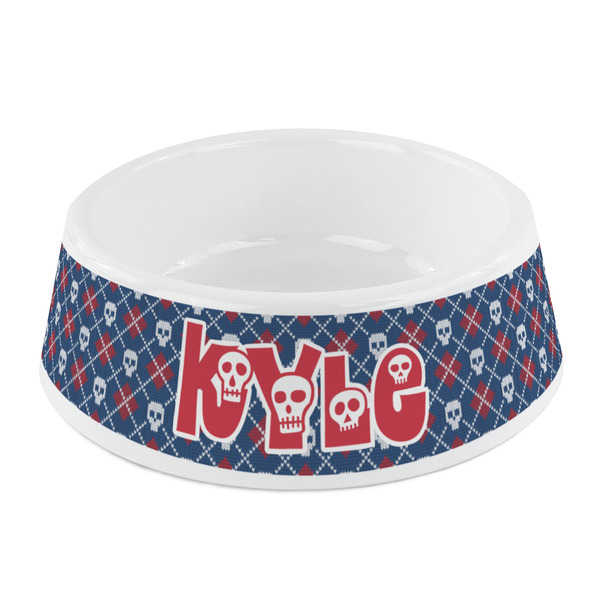 Custom Knitted Argyle & Skulls Plastic Dog Bowl - Small (Personalized)