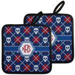 Knitted Argyle & Skulls Pot Holders - Set of 2 w/ Monogram