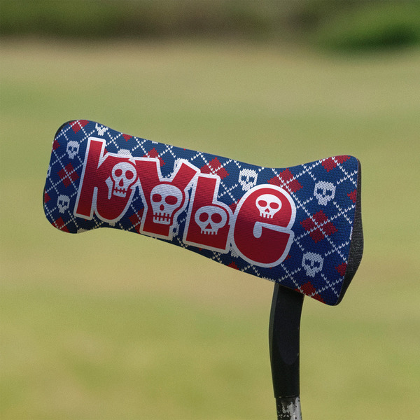 Knitted Argyle & Skulls Putter Cover - On Putter