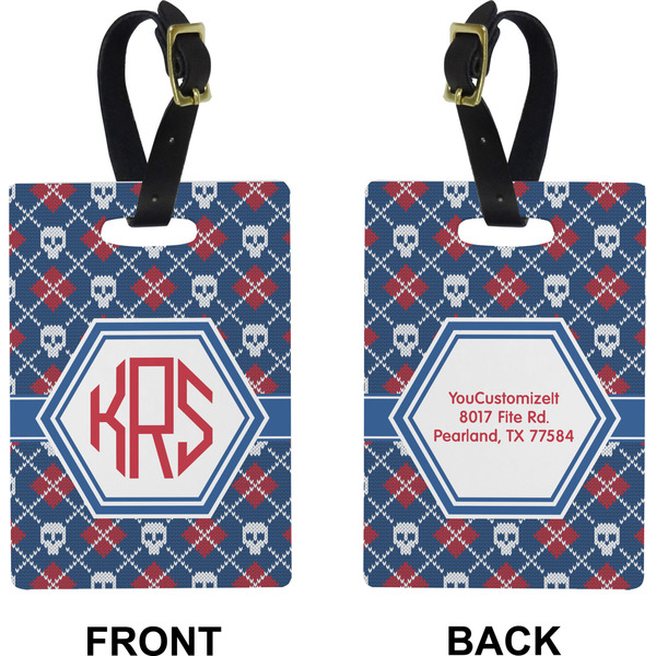 Knitted Argyle & Skulls Rectangle Luggage Tag (Front + Back)