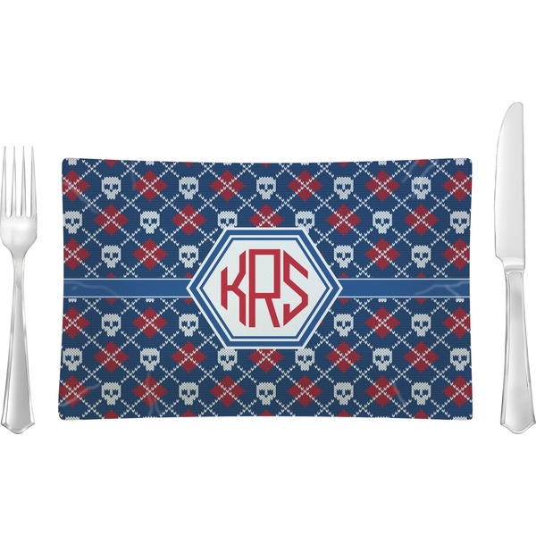 Custom Knitted Argyle & Skulls Glass Rectangular Lunch / Dinner Plate (Personalized)