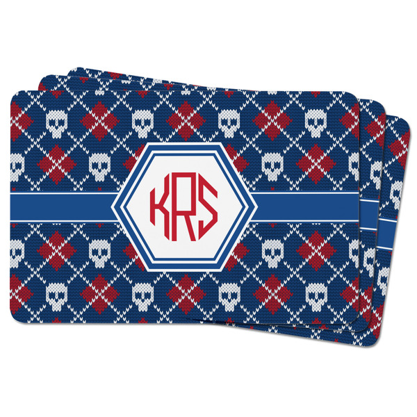 Knitted Argyle & Skulls Rectangular Fridge Magnet - THREE