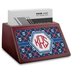 Knitted Argyle & Skulls Red Mahogany Business Card Holder (Personalized)