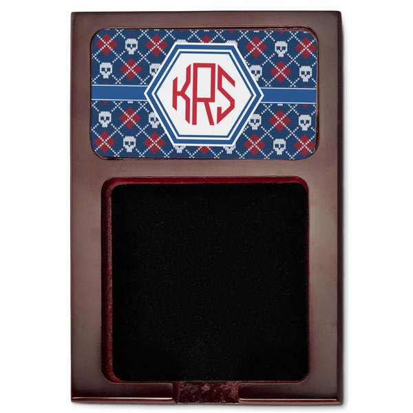 Knitted Argyle & Skulls Red Mahogany Sticky Note Holder - Flat