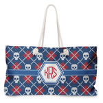 Knitted Argyle & Skulls Large Tote Bag with Rope Handles (Personalized)