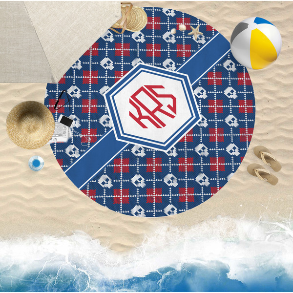 Knitted Argyle & Skulls Round Beach Towel Lifestyle
