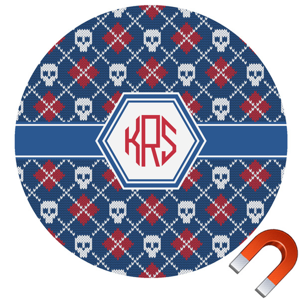 Custom Knitted Argyle & Skulls Round Car Magnet - 6" (Personalized)