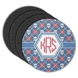 Knitted Argyle & Skulls Round Rubber Backed Coasters - Set of 4 (Personalized)