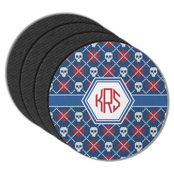 Knitted Argyle & Skulls Round Rubber Backed Coasters - Set of 4 (Personalized)