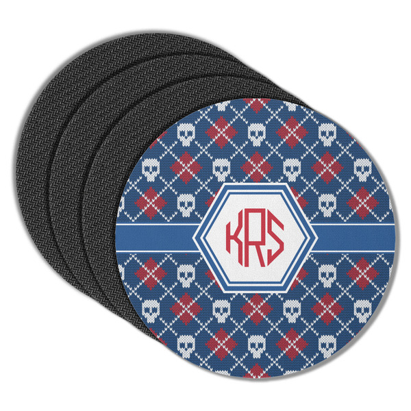 Knitted Argyle & Skulls Round Coaster Rubber Back - Main