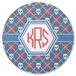 Knitted Argyle & Skulls Round Rubber Backed Coaster (Personalized)