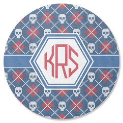 Knitted Argyle & Skulls Round Rubber Backed Coaster (Personalized)