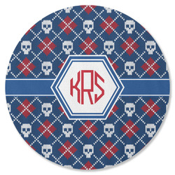 Knitted Argyle & Skulls Round Rubber Backed Coaster (Personalized)