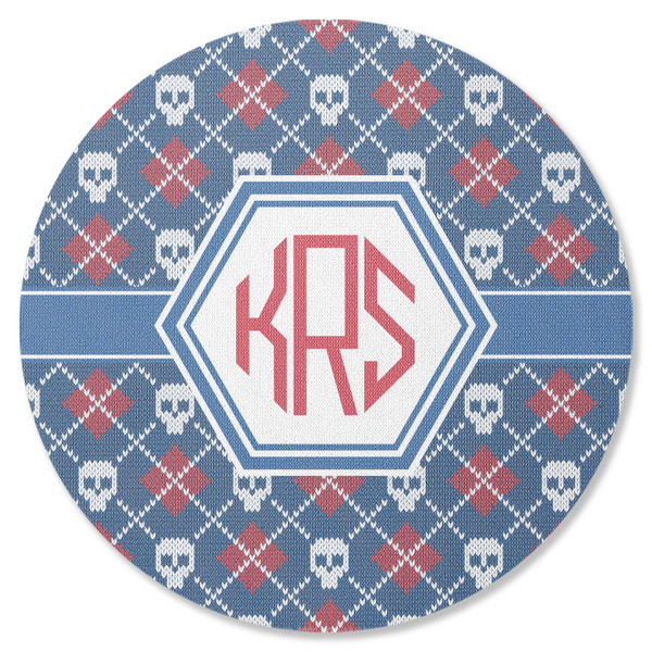 Custom Knitted Argyle & Skulls Round Rubber Backed Coaster (Personalized)