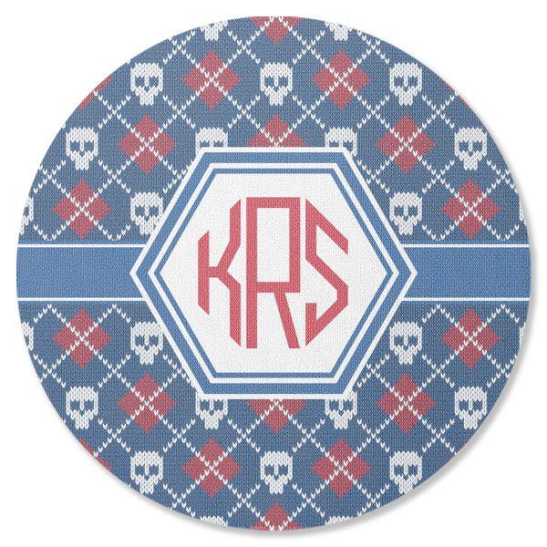 Knitted Argyle & Skulls Round Coaster Rubber Back - Single