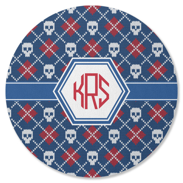 Knitted Argyle & Skulls Round Coaster Rubber Back - Single