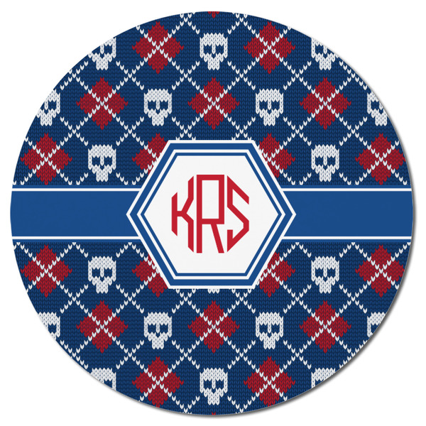 Knitted Argyle & Skulls Round Fridge Magnet - FRONT