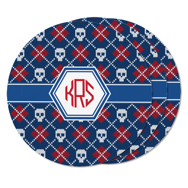 Knitted Argyle & Skulls Round Fridge Magnet - THREE
