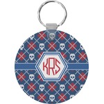Knitted Argyle & Skulls Round Plastic Keychain (Personalized)