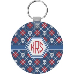 Knitted Argyle & Skulls Round Plastic Keychain (Personalized)