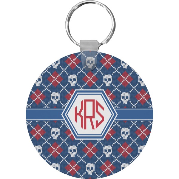 Knitted Argyle & Skulls Round Keychain (Personalized)