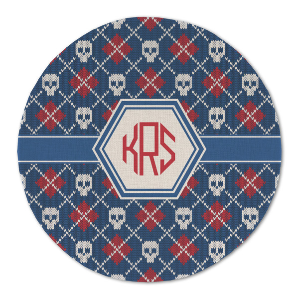 Knitted Argyle & Skulls Round Linen Placemats - FRONT (Double Sided)